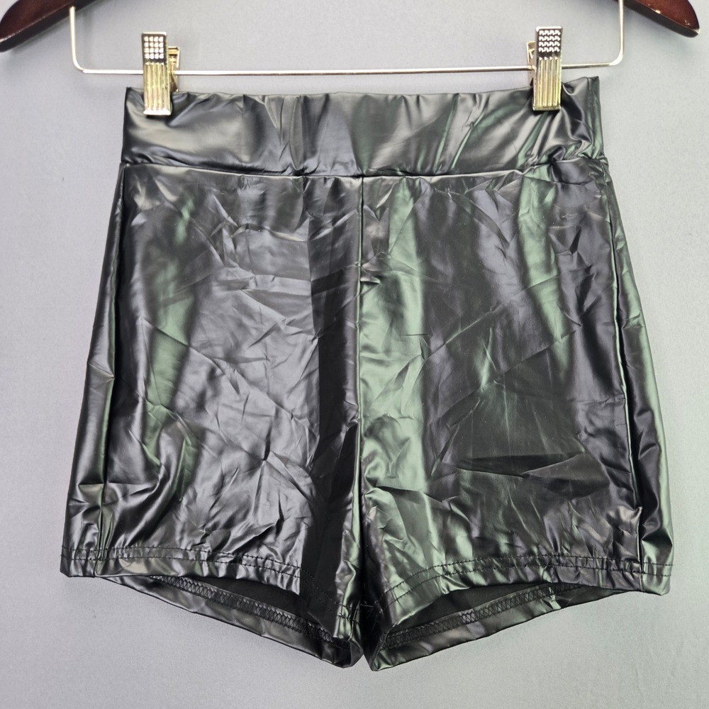 SHEIN Faux Leather Shorts High Waisted Wet Look XS Black Shiny Festival Concert